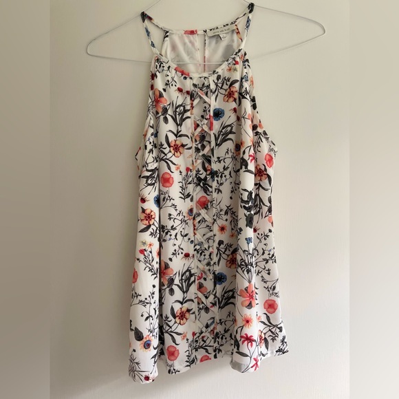 Skies Are Blue White Floral High Neck Top SMALL - Picture 1 of 7